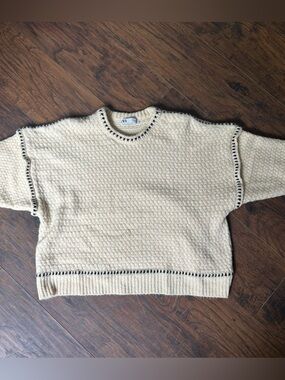 Zara Cream Knit Sweater with Black Contrast Detail